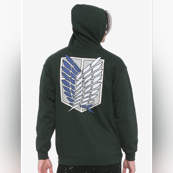 NWT Attack On Titan Scout Regiment Hoodie (Dark Green/Print) - Hot Topic - Picture 2 of 7